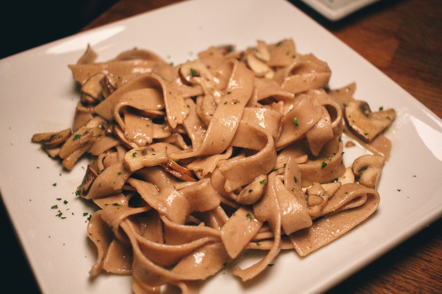 Chestnut pappardelle with mushroom and truffle oil