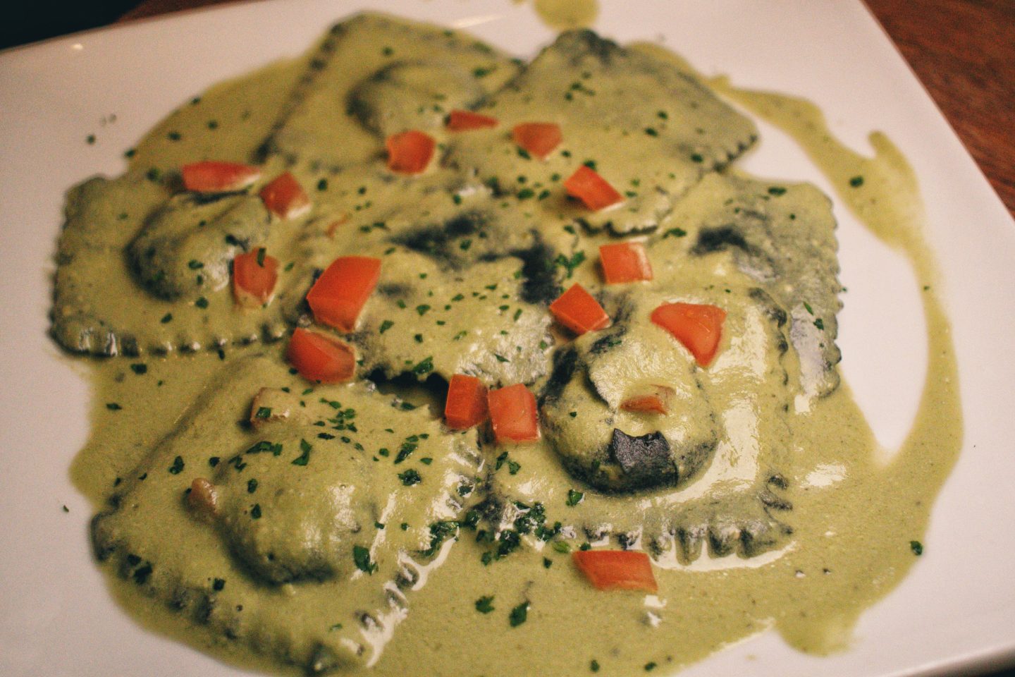 Black Ink Ravioli stuffed with salmon